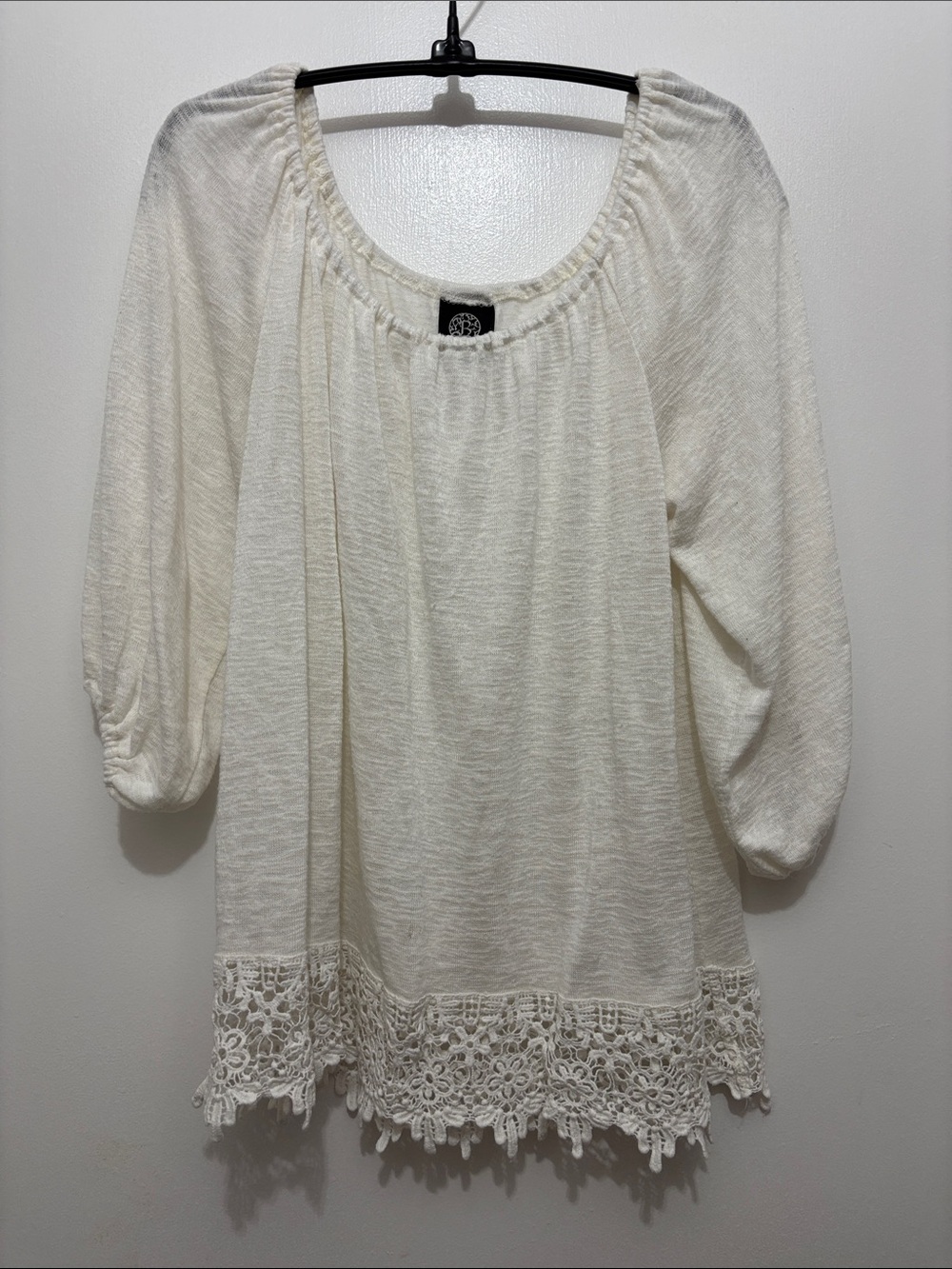Bohemian Lace-Hem Peasant Top - Cream Sz M